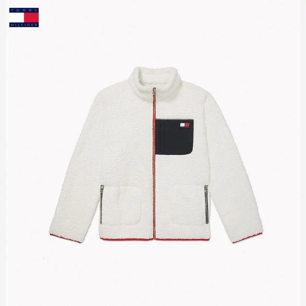 Куртка Tommy Hilfiger, флісова, з переробленої шерпи, на блискавці, білий, розмір M - изображение 1