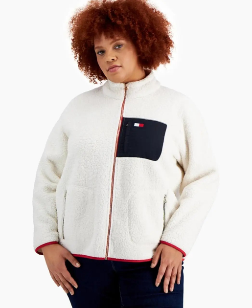 Куртка Tommy Hilfiger, флісова, з переробленої шерпи, на блискавці, білий, розмір M - изображение 2