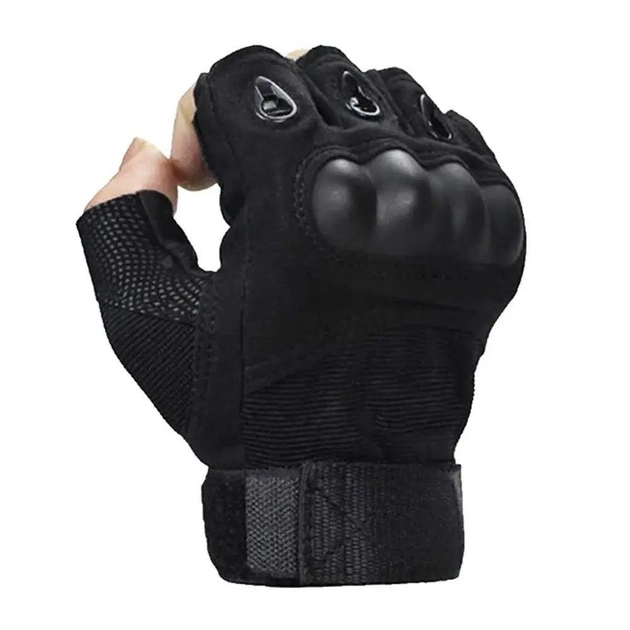 Перчатки тактические, (без пальцев, с кастеткой) защитные для военных M, Чорний - изображение 1