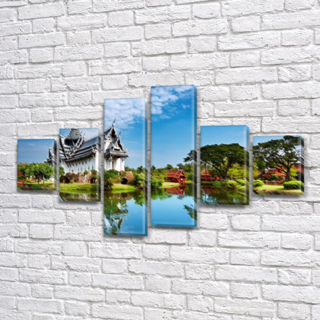 Модульная картина Дом у реки на ПВХ ткани, 80x135 см, 30x20-2/40х20-2 ...