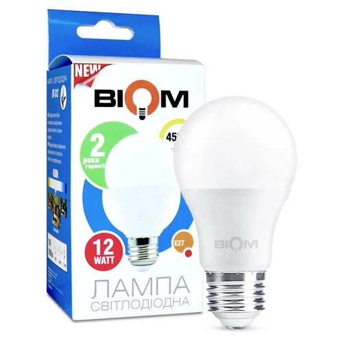 Світлодіодна лампа Biom BT-512 A60 12W E27 4500К матова (00-00001432) - Фото 1 Світлодіодна лампа Biom BT-512 A60 12W E27 4500К матова (00-00001432) - изображение 1