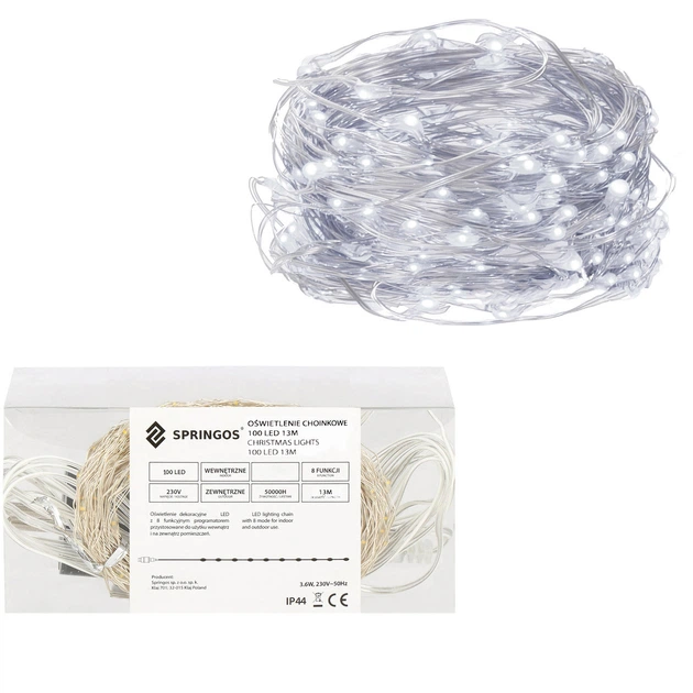 Светодиодная Гирлянда Springos 10 м 100 LED CL0079 новогодняя холодный белый - изображение 3