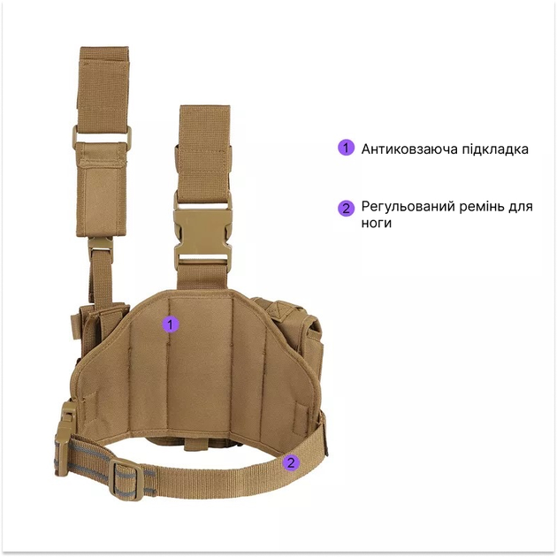 Кобура универсальная на платформе набедренная с подсумками Clefers tactical L17, Правосторонняя Хаки (5002203) - Фото 6 Кобура универсальная на платформе набедренная с подсумками Clefers tactical L17, Правосторонняя Хаки (5002203) - зображення 6