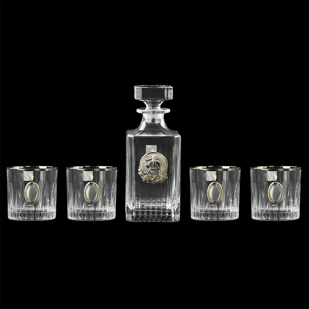 Сет для віскі Boss Crystal «Козак» графин з козаком, 4 склянки з платиною, накладки срібло та золото - зображення 7