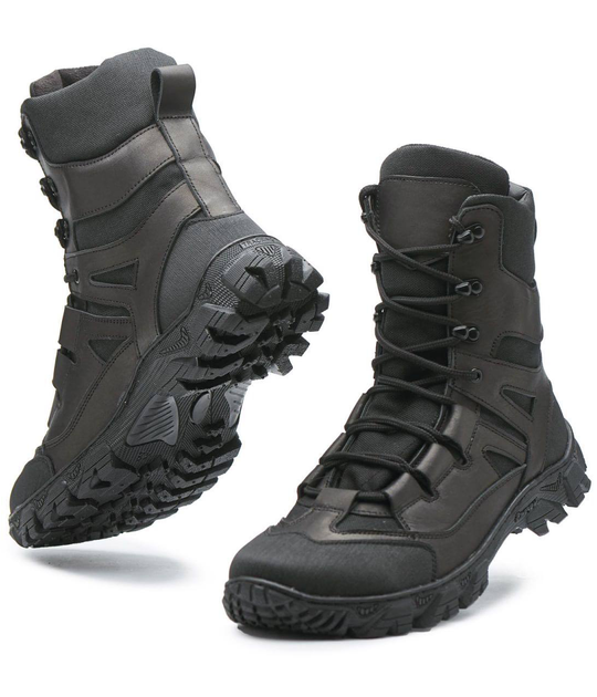 Берці демісезонні черевики тактичні чоловічі, туфлі тактичні чоловічі берці, натуральна шкіра та кордура, розмір 39, Bounce ar. SF-IF-1239, колір чорний - зображення 1
