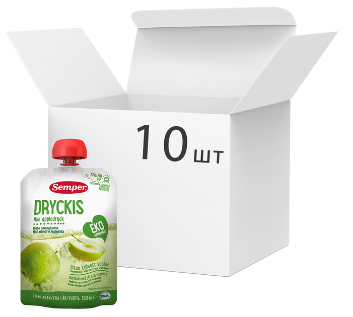 Упаковка органічного напою Semper Dryckis Яблуко 150 мл х 10 шт. (17310100402049) - зображення 1