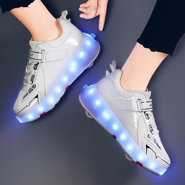 Роликовые кроссовки для девочек с LED подсветкой белые на 4-х колесах (LR 1268) 34(21,5см) - изображение 6