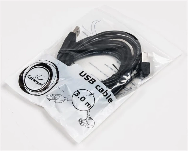 Кабель Cablexpert USB - USB Type-В V 2.0 (M/M), кутовий, 3 м, преміум, чорний (CCP-USB2-AMBM90-10) - зображення 2