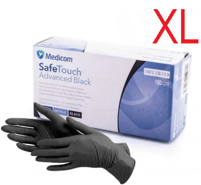 Перчатки плотные нитриловые неопудренные чёрные, размер XL (100 шт/уп) Medicom 5г. - изображение 1