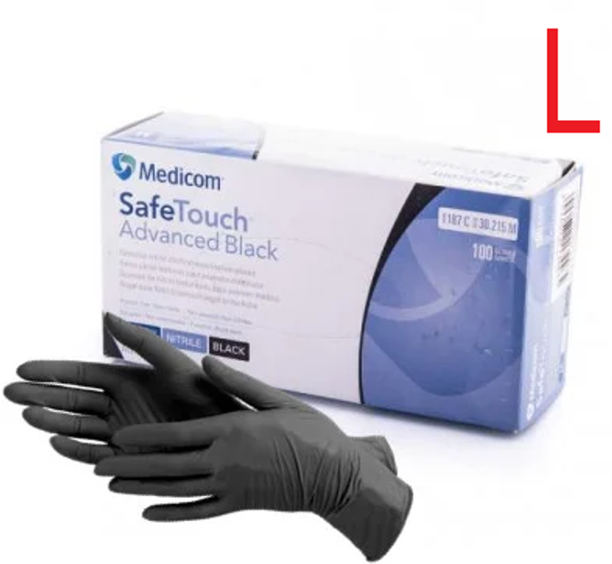Перчатки нитриловые неопудренные чёрные, L (100 шт/уп) Medicom 3.6г. - изображение 1