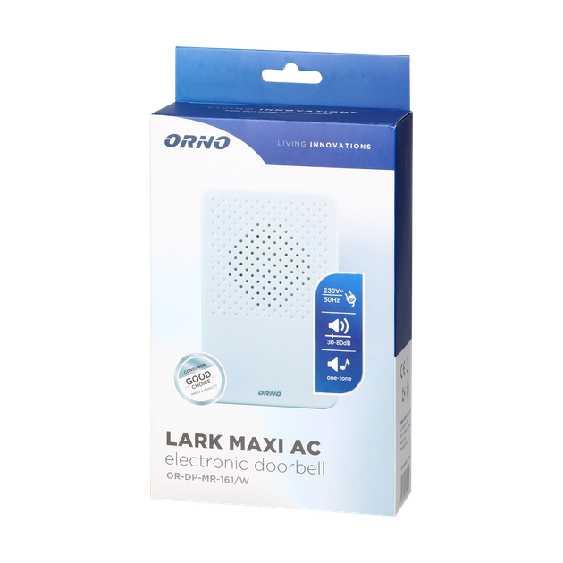 Дзвінок LARK MAXI AC 1 тоновий білий 230V OR-DP-MR-161/W ORNO - Фото 2 Дзвінок LARK MAXI AC 1 тоновий білий 230V OR-DP-MR-161/W ORNO - зображення 2