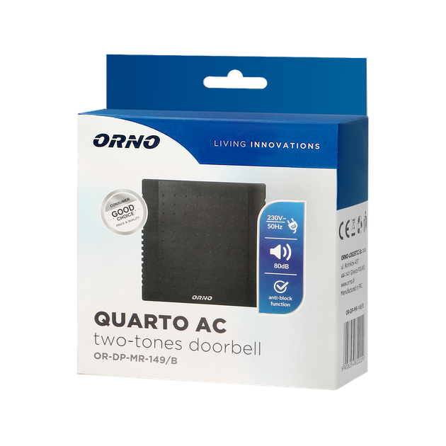 Звонок QUARTO AC 2 тоновый черный 230V OR-DP-MR-149/B ORNO - изображение 2