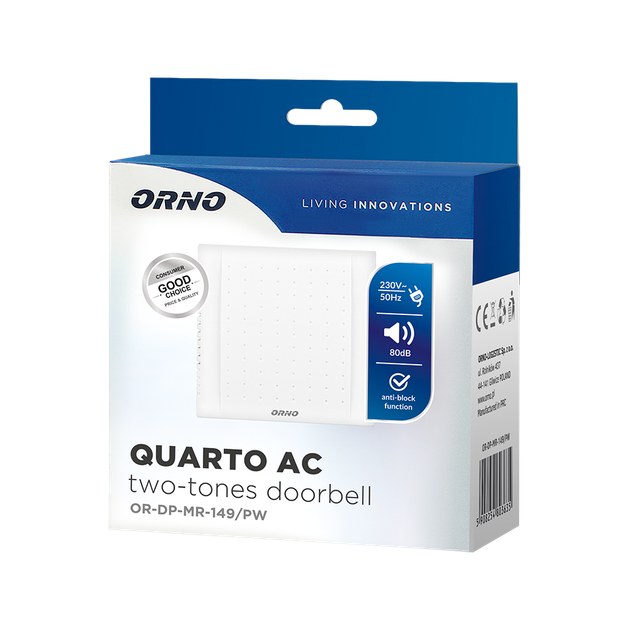 Звонок QUARTO AC 2 тоновый снежно-белый 230V OR-DP-MR-149/PW ORNO - Фото 2 Звонок QUARTO AC 2 тоновый снежно-белый 230V OR-DP-MR-149/PW ORNO - изображение 2