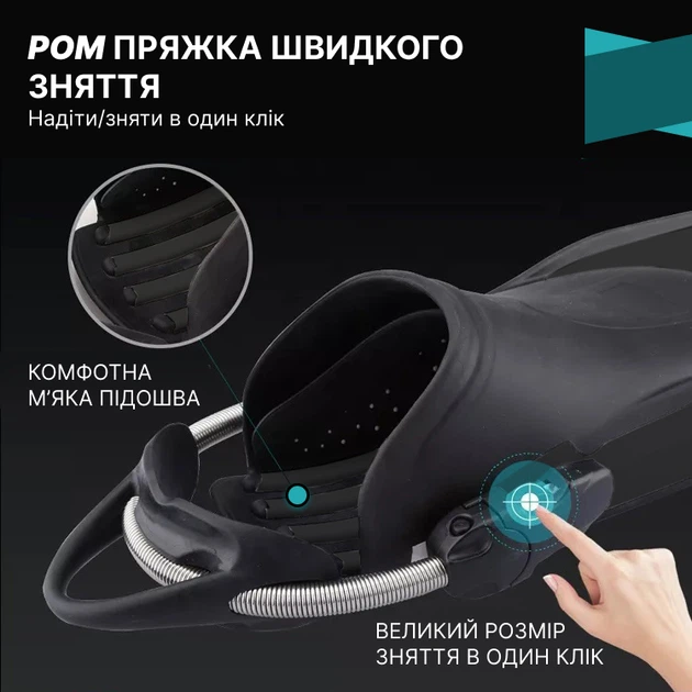 Профессиональные ласты для дайвинга 67см. VelaSport Rockfish (45-47) регулируемые длинные ласты для плавания, снорклинга, бассейна, подводной охоты c Открытой пяткой Черные - изображение 3