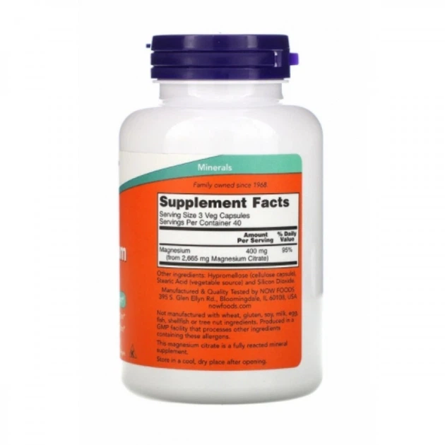 Цитрат магнію, Magnesium Citrate, Now Foods, 120 капсул (NOW-01294) - изображение 2