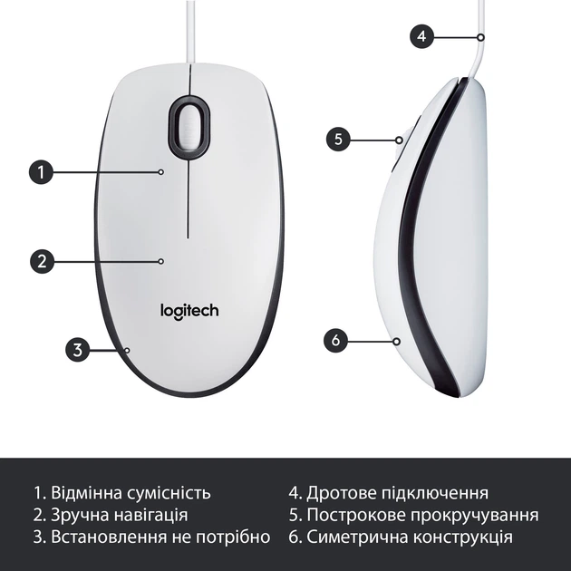 Mysz Logitech M100 USB biała (910-005004) - Zdjęcie 6 Mysz Logitech M100 USB biała (910-005004) - obraz 6