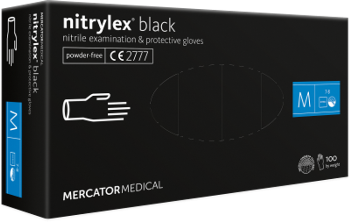 Перчатки нитриловые Mercator Medical nitrylex (100 шт), размер M, чёрные - изображение 1