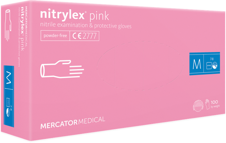 Рукавички нітрилові Mercator Medical nitrylex (100 шт), розмір M рожеві - зображення 1