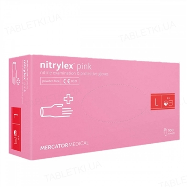 Перчатки нитриловые Mercator Medical nitrylex (100 шт), размер L, розовые - изображение 1