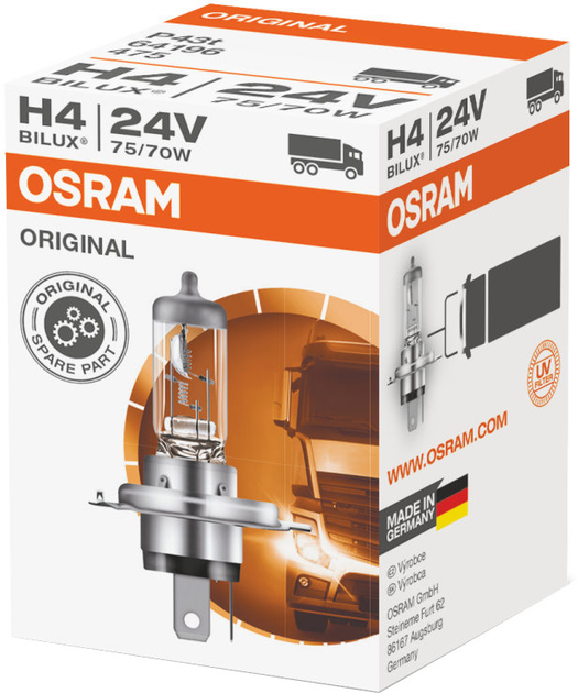 Лампа галогеновая OSRAM 24V H4 75/70W P43T ORIGINAL LINE (64196 OSRAM ...