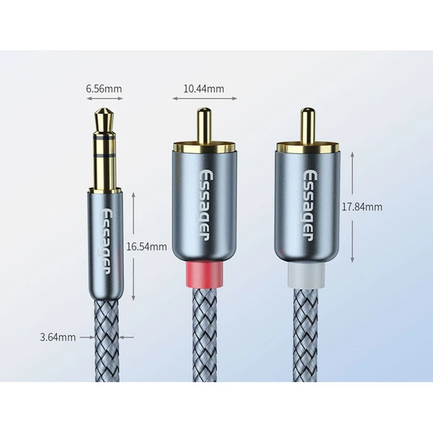 Аудіо кабель 2 RCA - AUX 3,5 мм завдовжки 3 метри для ТВ/ПК/динаміків/стерео систем/підсилювачів Essager (GS-59135) - зображення 4