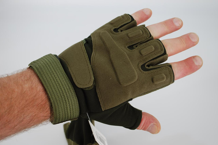 Тактичні рукавички без пальців з гумовими накладками 9062_M_Olive - зображення 1