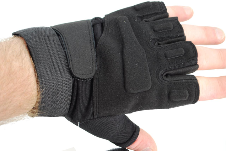 Тактичні рукавички без пальців з гумовими накладками 9062_M_Black - зображення 1