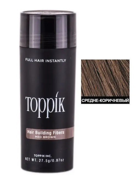 Загуститель для волос Toppik Hair Building Fibers medium brown, пудра ...