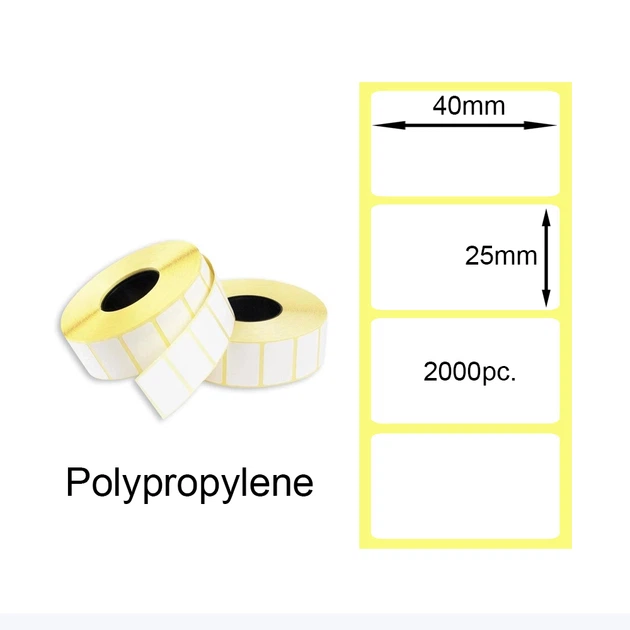 Этикетка полипропиленовая 40x25mm 2000pc. Polypropylene Thermal Transfer Labels - Фото 1 Этикетка полипропиленовая 40x25mm 2000pc. Polypropylene Thermal Transfer Labels - изображение 1