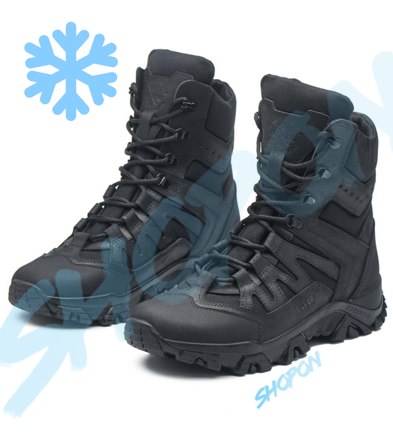 Берці зимові черевики тактичні чоловічі, туфлі тактичні чоловічі берці зимові, натуральна шкіра, розмір 40, Bounce ar. KG-FB-2040, колір чорний - зображення 1
