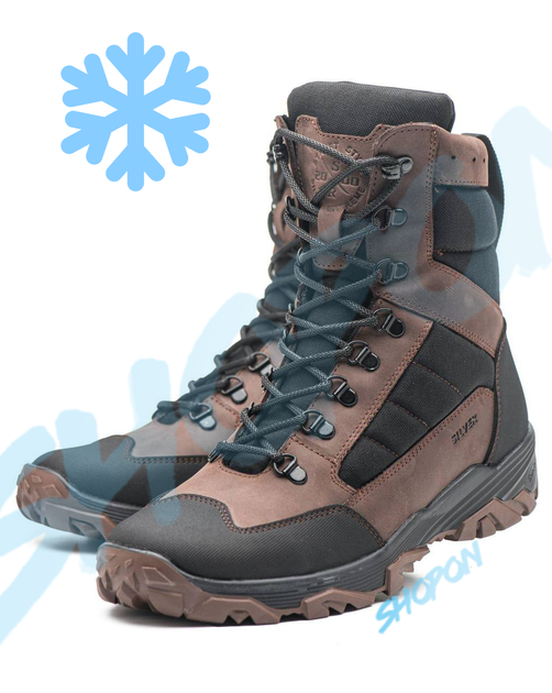 Берці зимові черевики тактичні чоловічі, туфлі тактичні чоловічі берці зимові, натуральна шкіра, розмір 44, Bounce ar. WE-OI-2044, колір коричневий - зображення 1