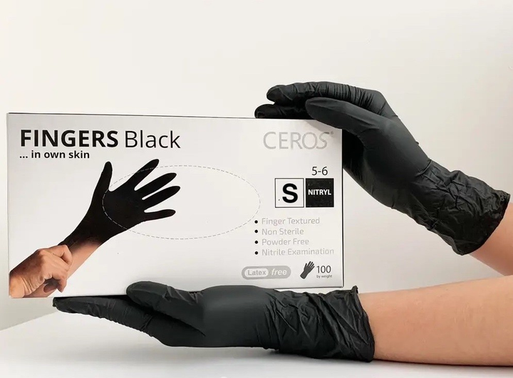 Рукавиці нітрилові Ceros розмір S чорні 100 шт (00256) - зображення 1