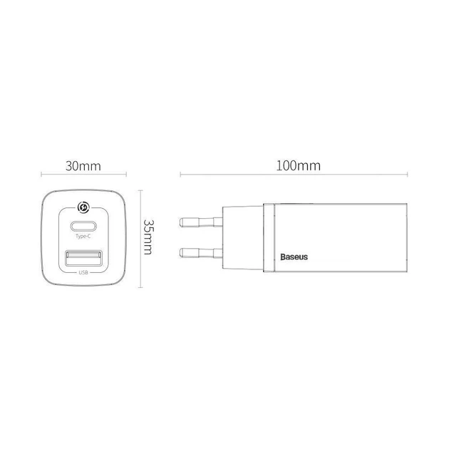 Сетевое зарядное устройство Baseus GaN2 Lite Quick Charger 1USB/1Type-C, QC/PD, 5A, 65W с быстрой зарядкой white - Фото 10 Сетевое зарядное устройство Baseus GaN2 Lite Quick Charger 1USB/1Type-C, QC/PD, 5A, 65W с быстрой зарядкой white - изображение 10