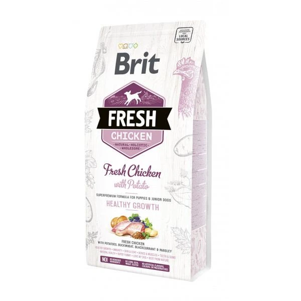 Сухой корм для щенков и юниоров Brit Fresh Healthy Growth с курицей и картофелем 2.5 кг (8595602530724) - Фото 1 Сухой корм для щенков и юниоров Brit Fresh Healthy Growth с курицей и картофелем 2.5 кг (8595602530724) - изображение 1