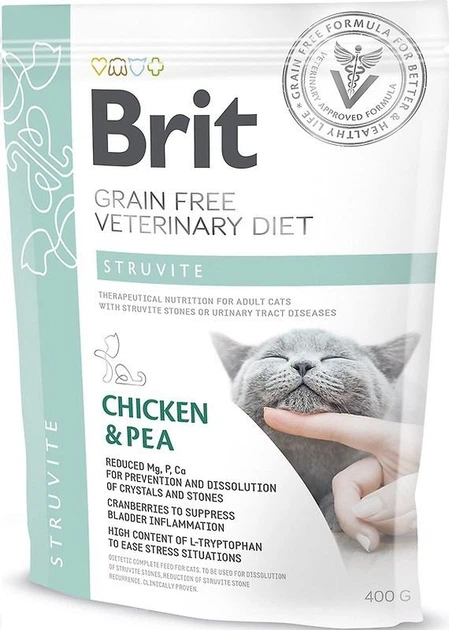 Сухий корм Brit GF VetDiet Cat Struvite для котів, при сечокам'яній хворобі, з куркою та горохом, 400 г (1111152746) - Фото 8 Сухий корм Brit GF VetDiet Cat Struvite для котів, при сечокам'яній хворобі, з куркою та горохом, 400 г (1111152746) - изображение 8