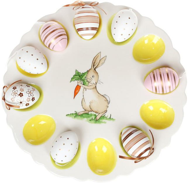 Тарілка блюдо-підставка для яєць "Зайчик з морквою" O31.5см, на 12 яєць ...