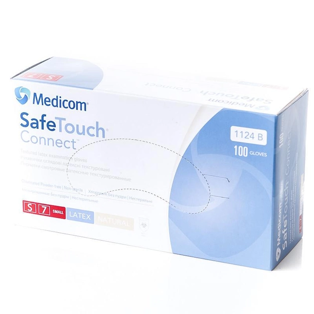 Перчатки латексные Medicom с пудрой медицинские S, белые (100 шт/уп) - изображение 1