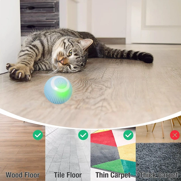 Игрушка для кошки USB smart мяч-шарик PetGravity с хаотичным движением и световой панелью Blue - изображение 2