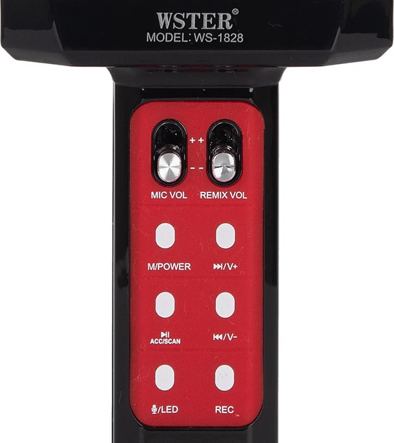 Караоке микрофон WSTER WS-1828 Black с функцией изменения голоса|FM радио, USB, TF Card, AUX| Функция записи и LED подсветка - изображение 4
