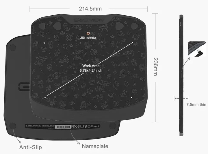 Графічний планшет 8" Gaomon S830 для малювання 8192 чутливість пера, 5080 LPI - Фото 5 Графічний планшет 8" Gaomon S830 для малювання 8192 чутливість пера, 5080 LPI - зображення 5