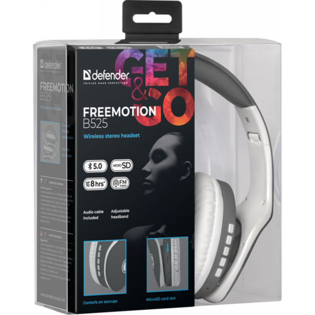 Наушники Defender FreeMotion B525 Bluetooth Gray-White (63527) - изображение 5