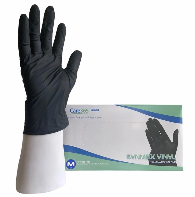 Перчатки виниловые Care 365 Synmax Vinyl медицинские смотровые M черные 100 шт/упаковка - изображение 1