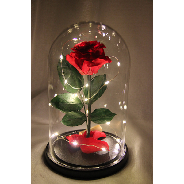 Троянда в колбі з LED підсвічуванням Rose of Love квітка-нічник вічна троянда 17 см Red - зображення 5