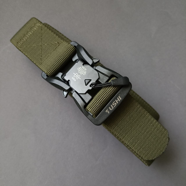 Тактический армейский пояс ремень нейлоновый поясной с магнитной пряжкой TUSHI 125 х 3,8 см оливковый АН1631 - изображение 1