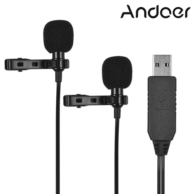 Петличный микрофон с USB разъемом и 2-мя микрофонами Andoer EY-510D, 2м ...