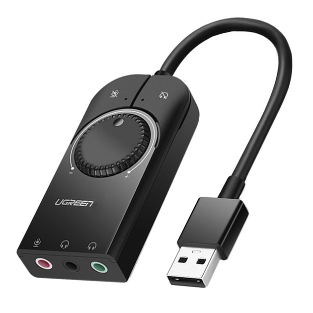 Внешняя USB звуковая карта Ugreen CM129 с регулятором громкости, 3в1 - изображение 2