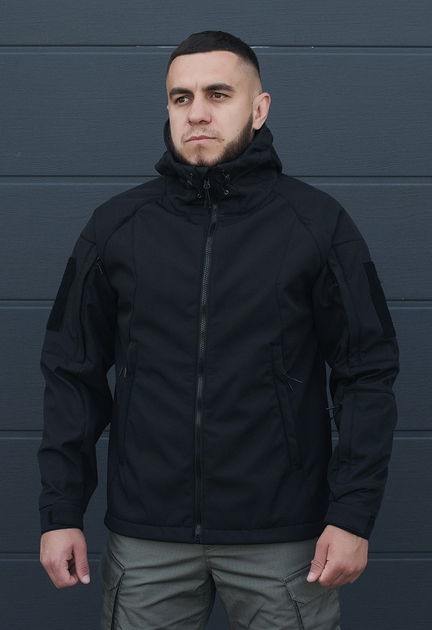 Куртка тактична на блискавці з капюшоном soft shell XXL oborona black - зображення 1