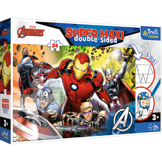 Пазли + розмальовка Trefl 41007 "Разом сильніші" Marvel: Месники (24 ел. SUPER MAXI) (5900511410075) - Фото 1 Пазли + розмальовка Trefl 41007 "Разом сильніші" Marvel: Месники (24 ел. SUPER MAXI) (5900511410075) - зображення 1