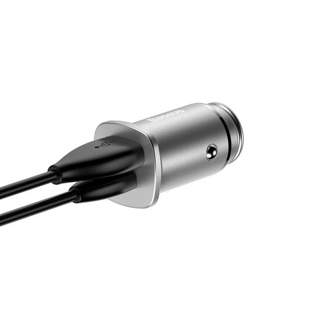 Автомобильное зарядное устройство Baseus Square Metal QC 4.0+PD3.0 30W USB + Type-C 5A Серебристый - Фото 4 Автомобильное зарядное устройство Baseus Square Metal QC 4.0+PD3.0 30W USB + Type-C 5A Серебристый - изображение 4