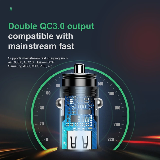 Адаптер автомобильный BASEUS Square metal QC3.0 2USB 30W 5A Black - Фото 12 Адаптер автомобильный BASEUS Square metal QC3.0 2USB 30W 5A Black - изображение 12